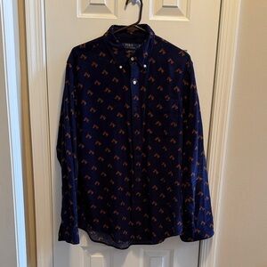 Polo by Ralph Lauren Men's Dark Blue Horse Patterned Button Down Shirt